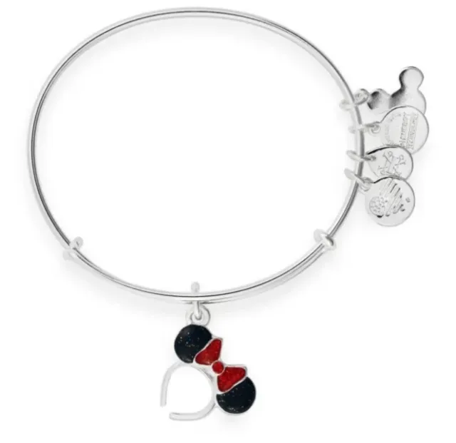 Disney Alex & Ani Minnie Black Ears w/Red Bow Headband Silver Bangle Bracelet