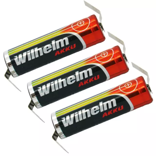 3 x Lithium Ionen Akku Wilhelm 3,7 V LÖTFAHNE Z Form 800 mAh Typ 14500 Li Ion AA