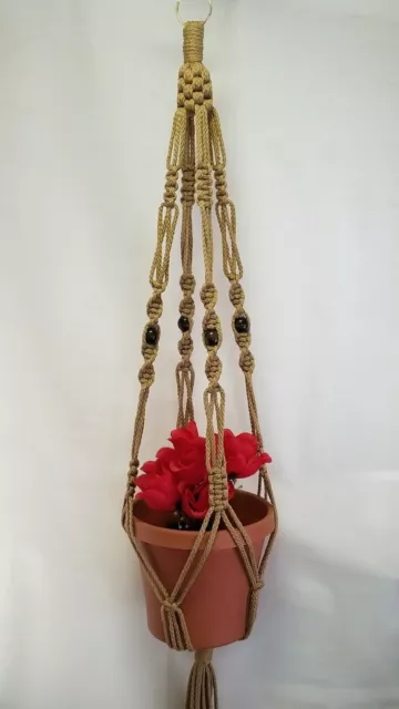 MACRAME PLANT HANGER 40 inch Vintage Style 6mm BEADED * CHOOSE CORD COLOR *