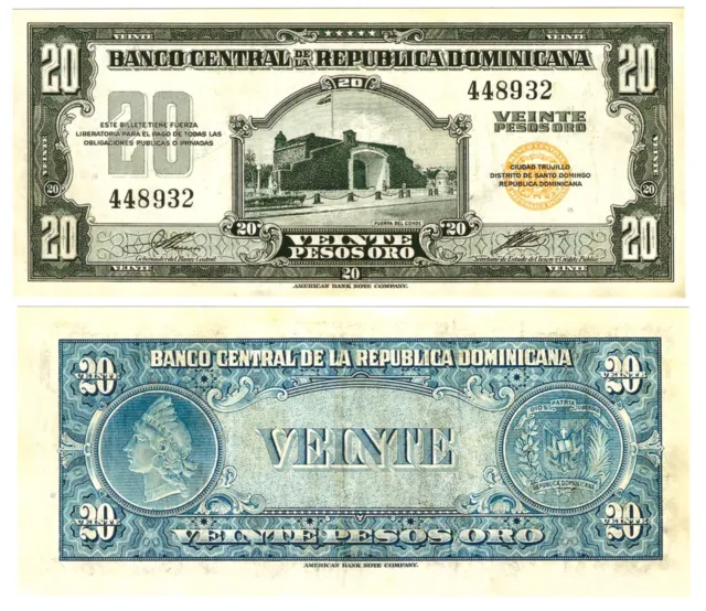 r Reproduction Paper - Dominican Republic 20 Pesos Oro 1947-1950 Pick #63 1827R