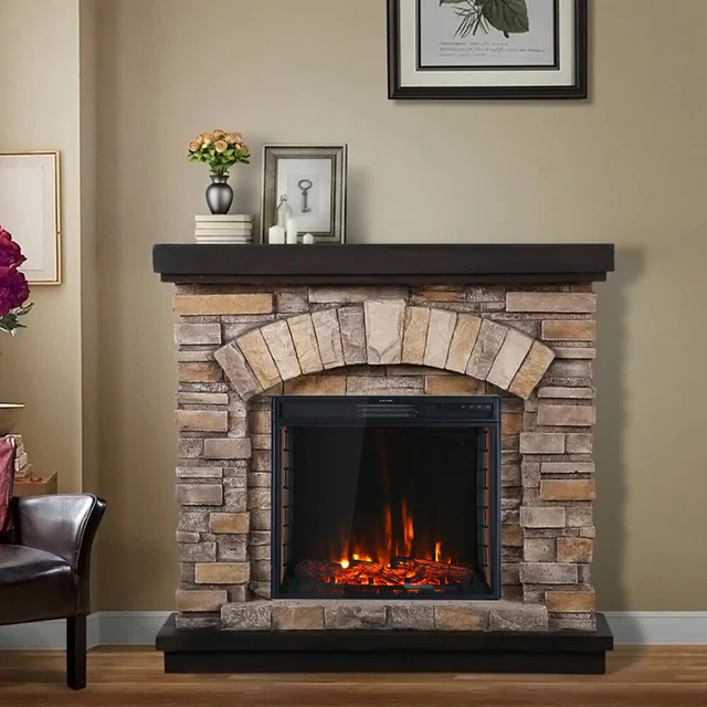 ELECTRIC FIREPLACE BRICK Glass Insert Wall Freestanding Heater LED