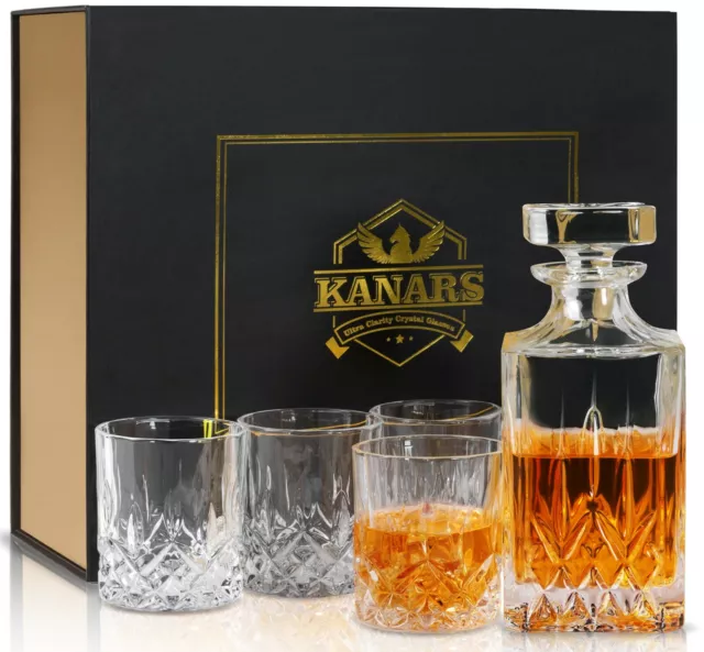 KANARS Whiskey Decanter Set 25oz Liquor Bottle Carafe & Crystal Glasses Men Gift