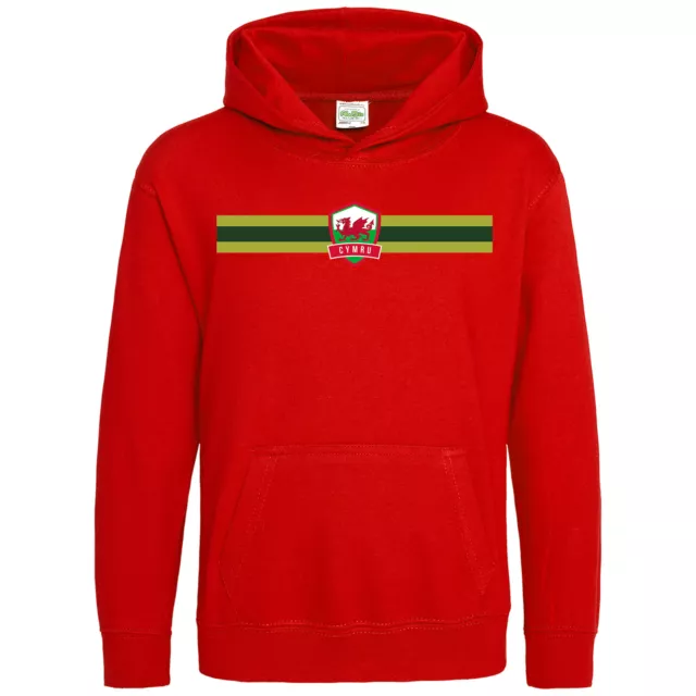 Cymru Badge Stripe Kids Hoodie Rugby Country rugga football flag dragon