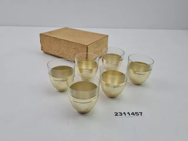 6x Likörbecher mit Aluhalterung DDR goldfarben alt Retro vintage #2311457