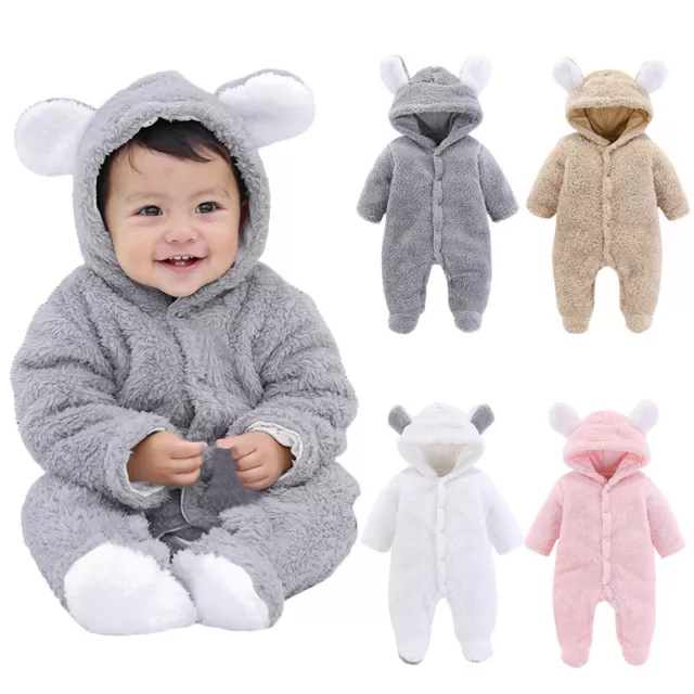 Baby Boy Girl Newborn Kids Bear Hooded Romper Jumpsuit Bodysuits Clothes Outfits