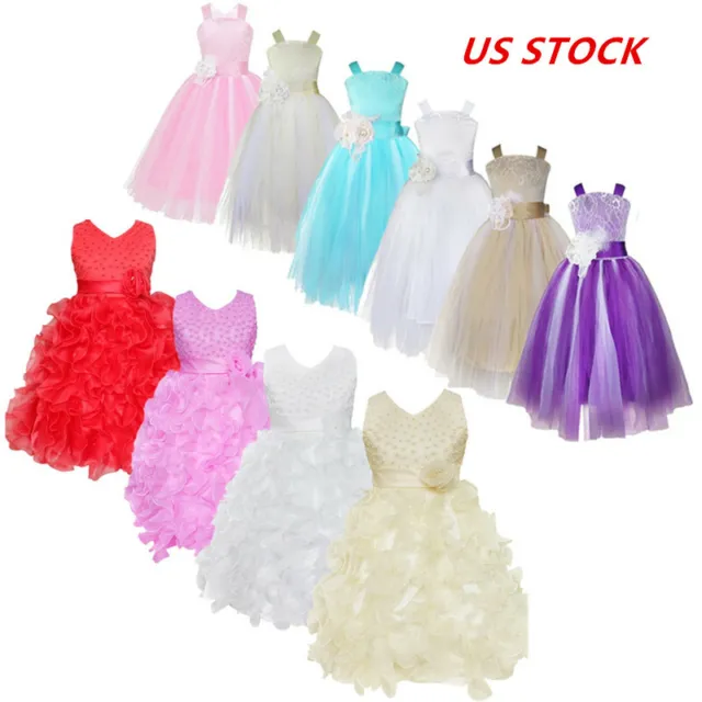 US Kids Flower Girls Princess Dress Pageant Wedding Bridesmaid Party Formal Gown