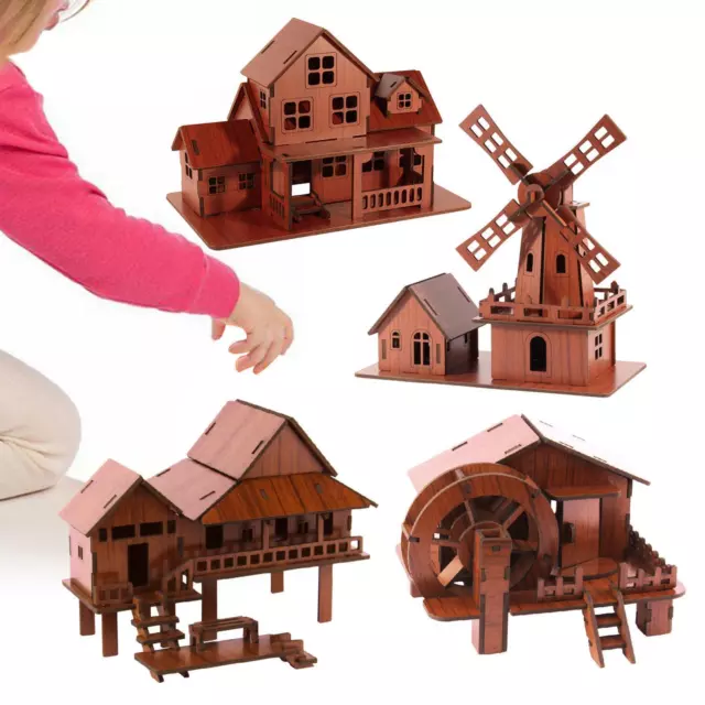 Bâtiments 3D Puzzle en bois maison enfants jouet de Construction pour cadeau