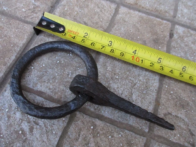 Antique Wrought Iron Tethering Ring on Pin Game Hook Old Wall Farm Hardware