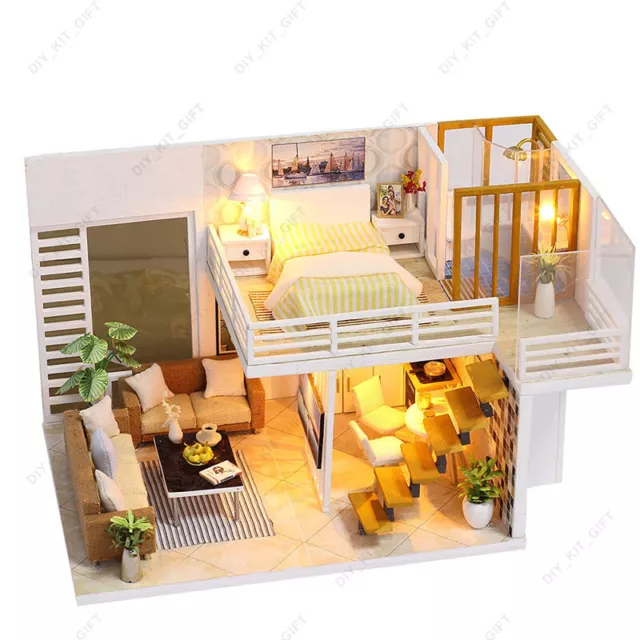 Charming Wooden Dollhouse withMusicBox LEDLight Miniature WarmLittleHouse Gift