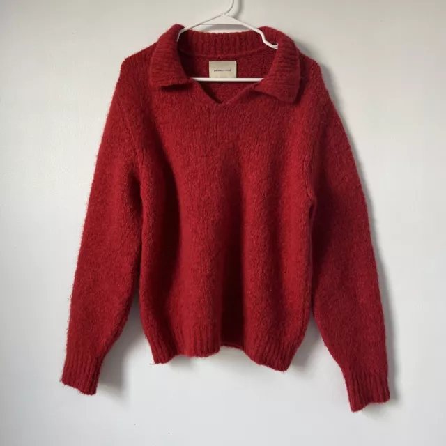 Paloma Wool 89 Red Pull Over Collared Vneck Sweater Size L Wool Blend