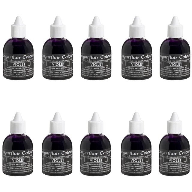 10 x Sugarflair VIOLET Edible Food Colour Liquid For Airbrushing Cake Decorating