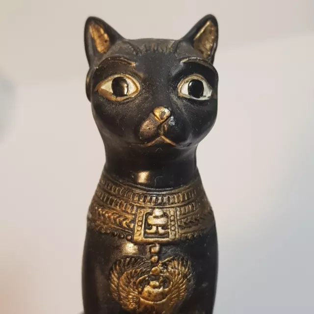 Egyptian 12cm Bastet Cat Resin Figure With Earrings And Scarab Vintage