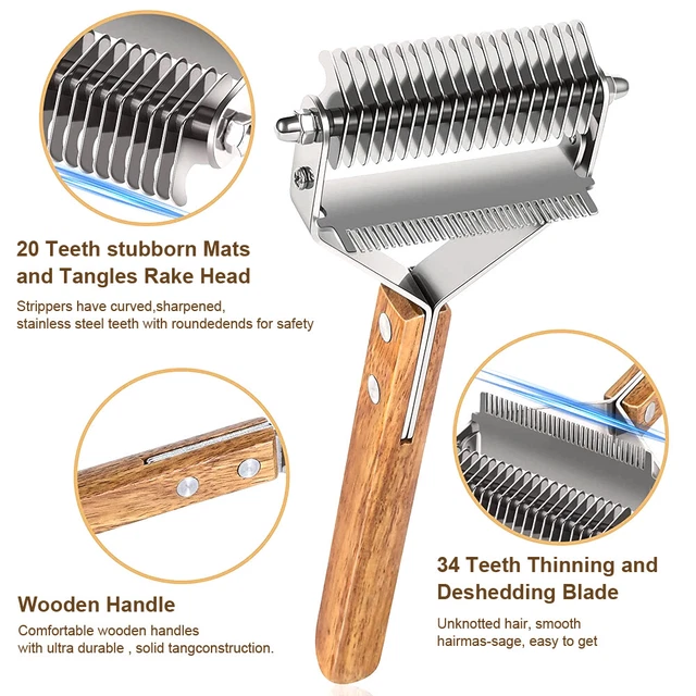 2side Dog Brush for Shedding Dematting Pet Grooming Cat Hair Undercoat Rake Comb 7
