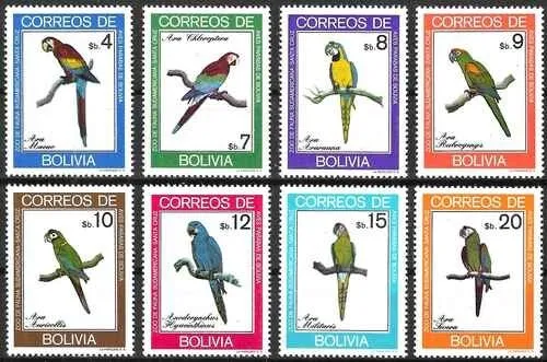 Timbres Oiseaux Perroquets Bolivie 604/611 ** (73164ER) - cote : 22 €