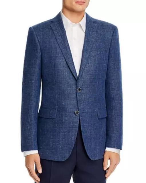 John Varvatos Bleeker Textured Plaid Slim Fit Blue Sport Coat L96605 Size 38 S