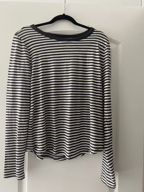 Black &white Stripe Madewell Whisper Cotton Rib-Crewneck Long-Sleeve T Large NWT