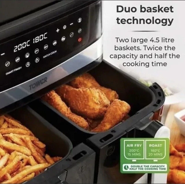 TOWER VORTX 8L Dual Basket Air Fryer Black BRAND NEW SEALED £209.99 PicClick UK