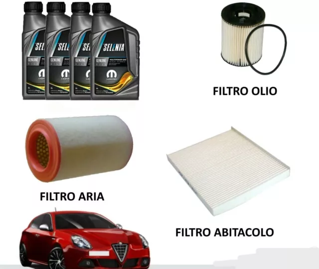 Kit Tagliando 3 Filtri + 4Lt Olio Selenia  Alfa Romeo Giulietta 1.4 Gpl