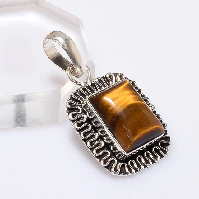Golden Australian Tigers Eye Gemstone 925 Silver Handmade Pendant