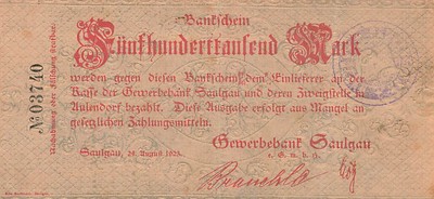500 Tausend Mark Bst Fonds D'Urgence Urbain Caisse C BST Crimmitschau 
