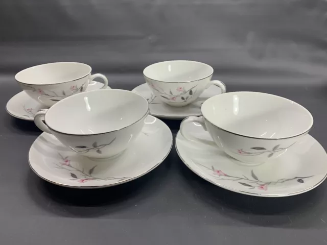 Cherry Blossom 1067 Teacups and Saucers Lot Of 4 Fine China of Japan