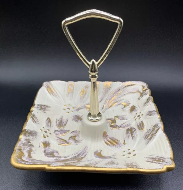 Haeger Tweed 22K Gold Dish Tidbit Tray Marked 8011 : 6.5"W x 6.5"H  MCM.