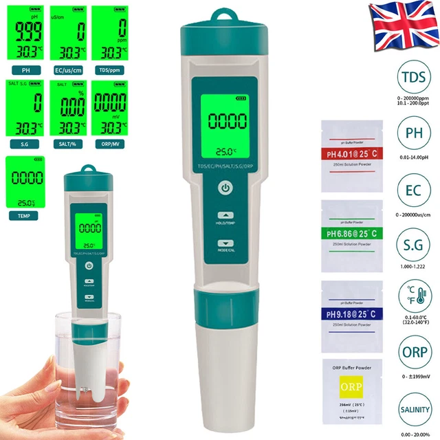 7 IN 1 Digital LCD PH/TDS/EC/ORP/TEMP/SG/Salinity Water Quality Tester ...