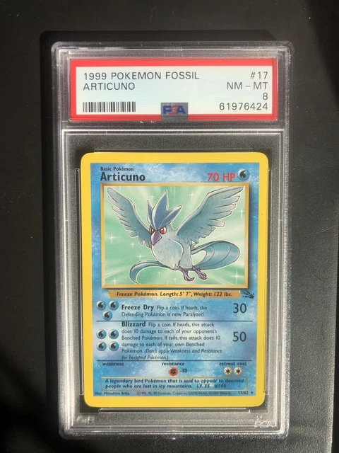 Pokemon 1999 WOTC Fossil Unlimited Articuno 17/62 Non Holo Rare PSA 8 NM-MT
