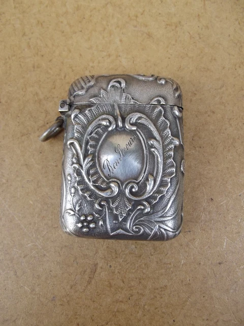 Porte-Allumettes Ancien En Verre Côtelé Avec Bord En Argent Massif - Style Anglais - Occasion Bon État
