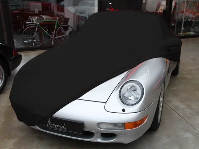 Maßanzug Vollgarage Schutzdecke schwarz mit Spiegeltaschen für Porsche 993