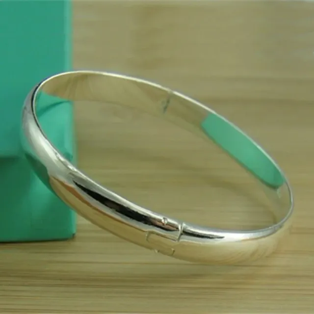 925 Sterling Silver Openable Glossy Solid Bracelet Bangle Simple Round Bangle