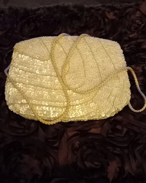 Vintage winter white sequins evening bag