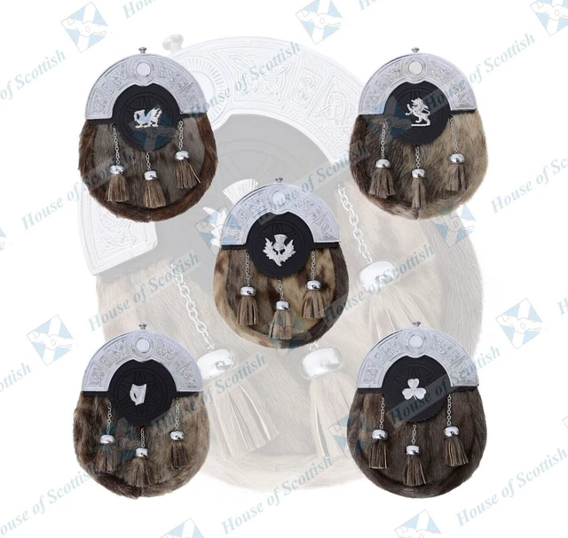Abito Completo Scozzese Pelle Sporran Cromata Arco Celtico/Cantle 3 Nappe Con Cappuccio