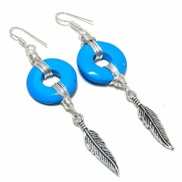 Sleeping Turquoise Gemstone Handmade Ethnic Gift Jewelry Earring 3.55" ZE-647