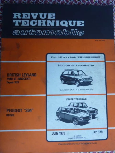 RTA revue technique automobile n° 379 PEUGEOT 304 DIESEL 1978