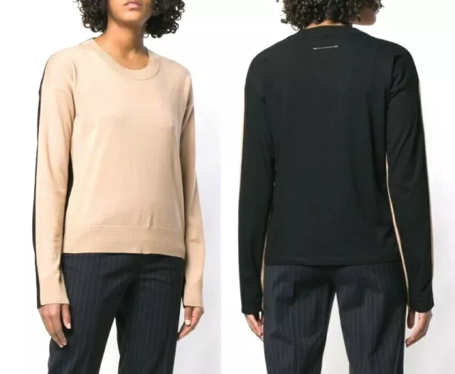 MM6 by Maison Martin Margiela Lana Wool Two-tone Pullover Beige/Black sz S  $550