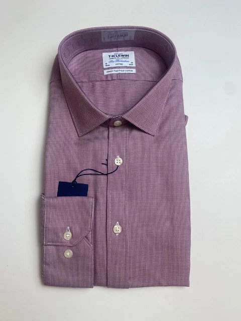 T.M. Camicia Lewin rossa bordeaux 18"" - 36"" polsino aderente con bottoni