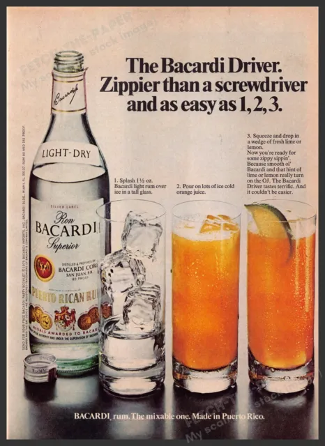 The Bacardi Driver 1970s Print Advertisement 1977 Drink Recipe