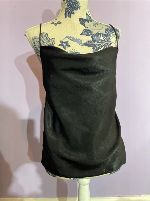 womens New Look Size Uk 6 Black Satin Cowl Neck Sleeveless Camisole Vest Top