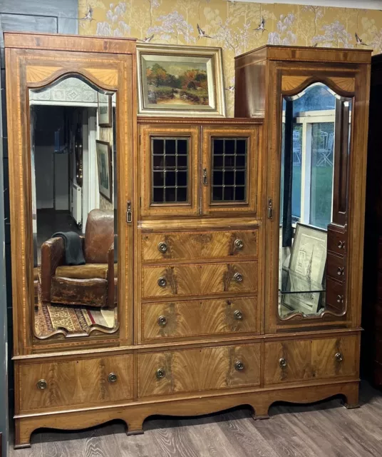 antique edwardian solid mahogany inlaid compactum wardrobe