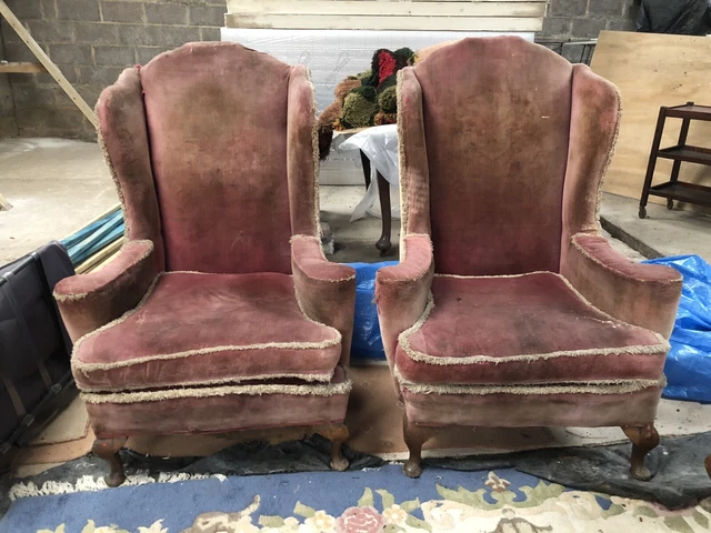 High Back Queen Anne Sofa Settee and Chair Suite for Renovation