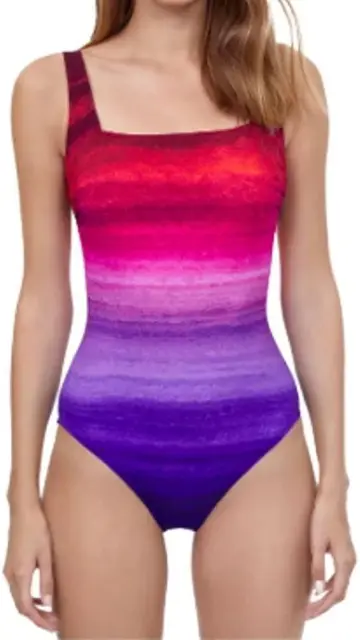 Gottex Shaped 281542 Square Neck One Piece Swimsuit, Twilight Multi Pink, Sz 8