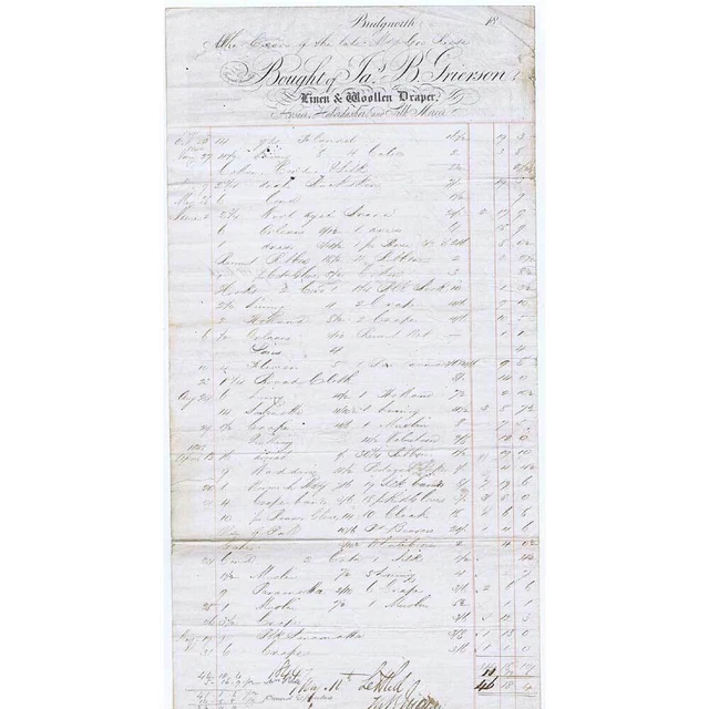1841 Billhead, James B.Grierson; Linen & Woollen Draper of BRIDGNORTH, Shrops
