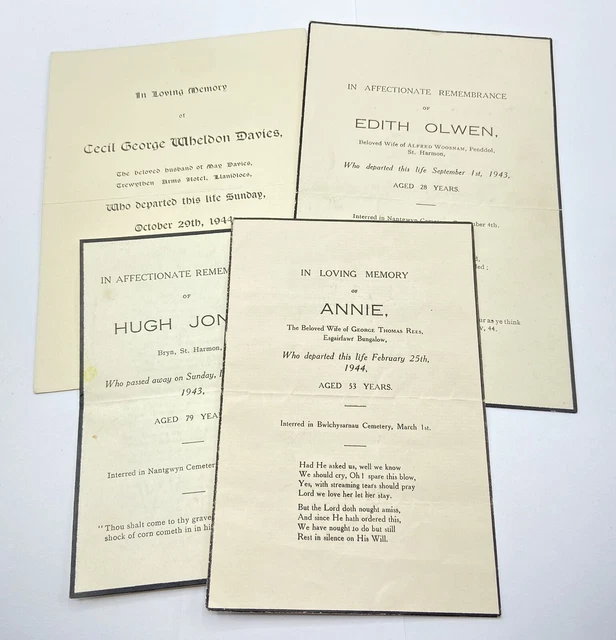 WW2 ALL WARTIME British Civilian Mourning Funeral Cards/ Letters Lot X