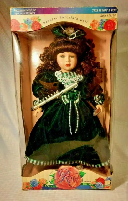Victorian Rose Collection Porcelain Doll - with flute - NEW in box 1998 Vintage