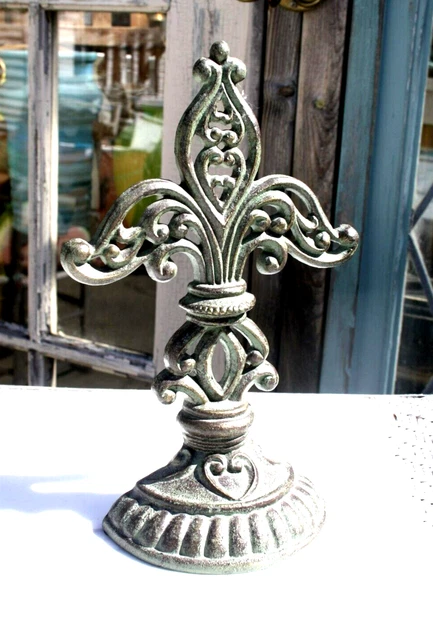 Fleur De Lis Cast Iron Book End Door Stop Paper Weight French Decor Figurine Vtg