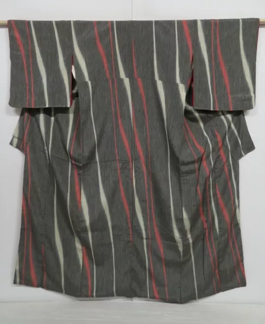 1006i08z900 Vintage Japanese Kimono Silk OMESHI KOMON Dark gray