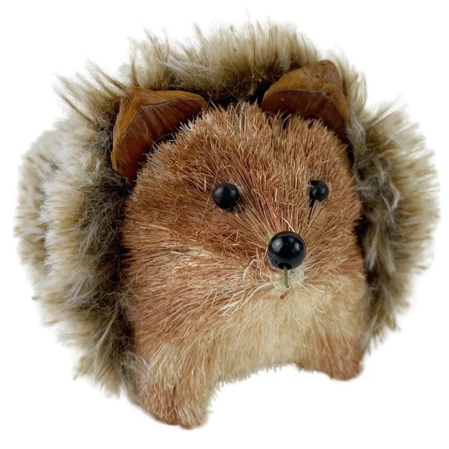 Sisal Brush Hedgehog Figurine Furry Faux Fur Woodland Forest Decor 3.5" Tall