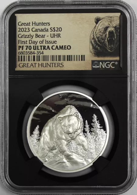 2023 Canada $20 1oz Silver Great Hunters Grizzly UHR NGC PF70 UCAM FDOI