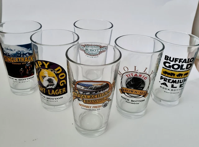 Set of 6 Rock Bottom Brewery Cleveland Pint Beer Glass (N3)